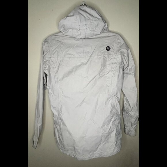 MARMOT PreCip Lightweight Light Grey White Hooded Shell Jacket Size XS - Picture 3 of 6